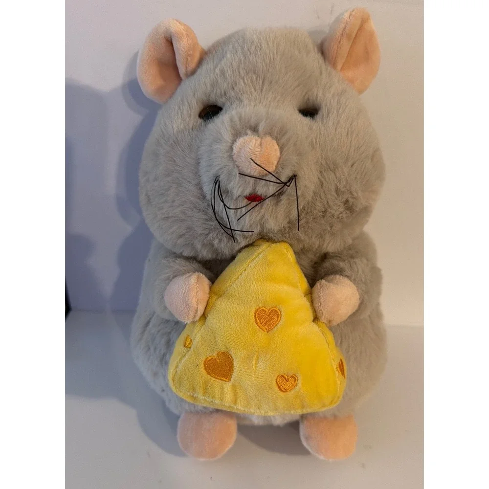 Gray Mouse Plush Stuffed Animal Holding Heart‎ Cheese