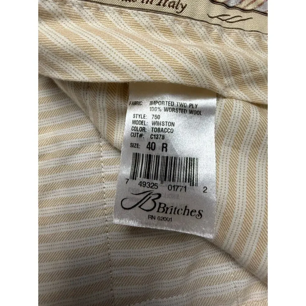 Vintage JB Britches for Nordstrom Mens Wool Dress Pants Sz 40 Pleated Brown A244
