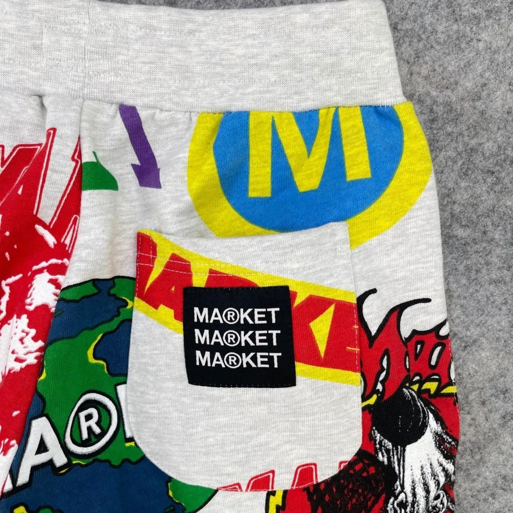 Chinatown Market Sweatpants Men Medium Gray Logo Graphic AOP Print Joggers‎ NEW