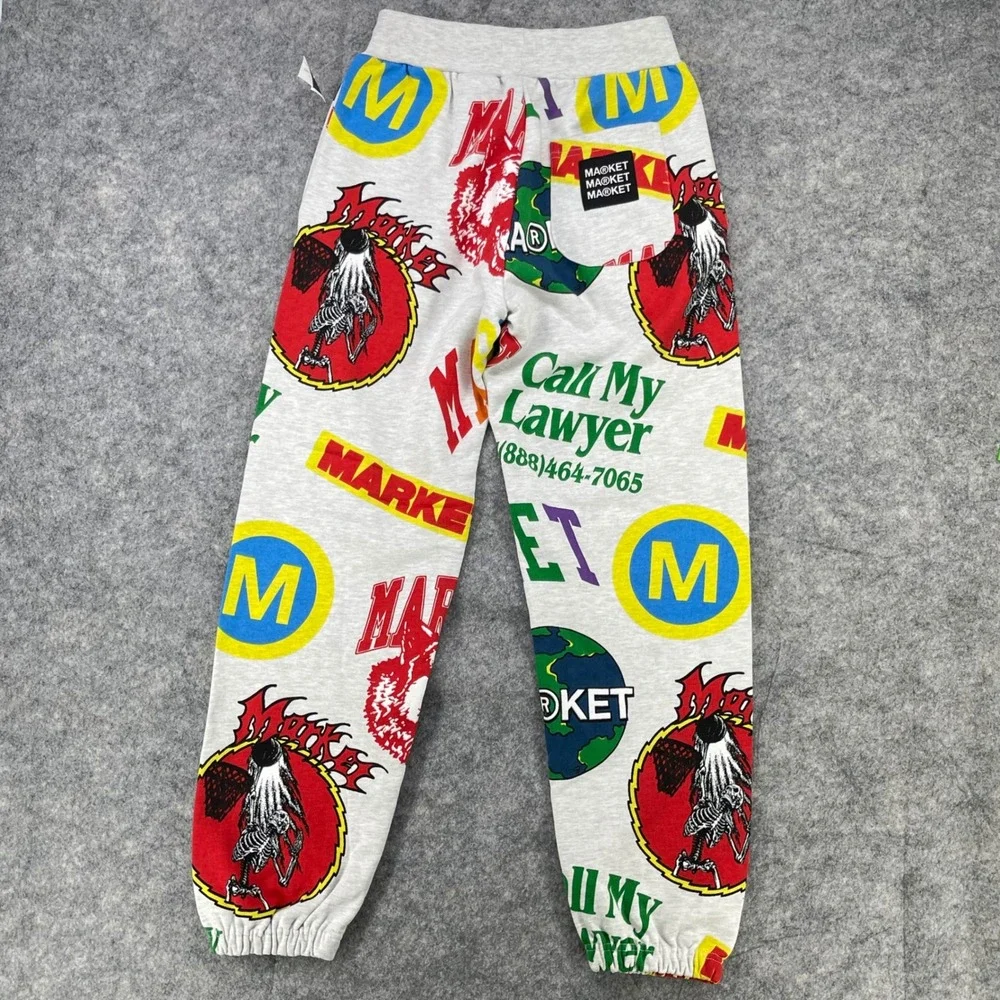 Chinatown Market Sweatpants Men Medium Gray Logo Graphic AOP Print Joggers‎ NEW