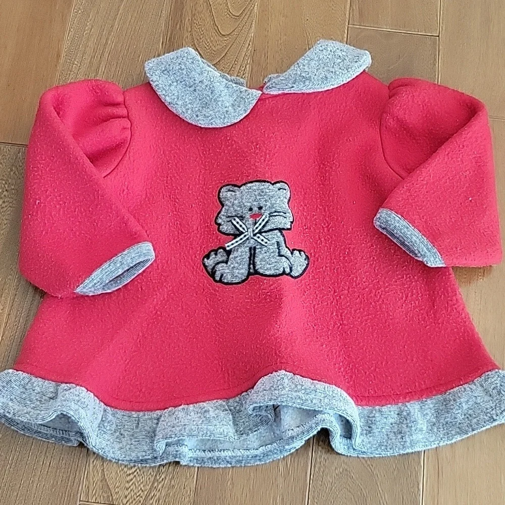 Girls Vintage Sesame‎ Street Fleece Dress Collared Cat Red Gray 1999 - 12 Month