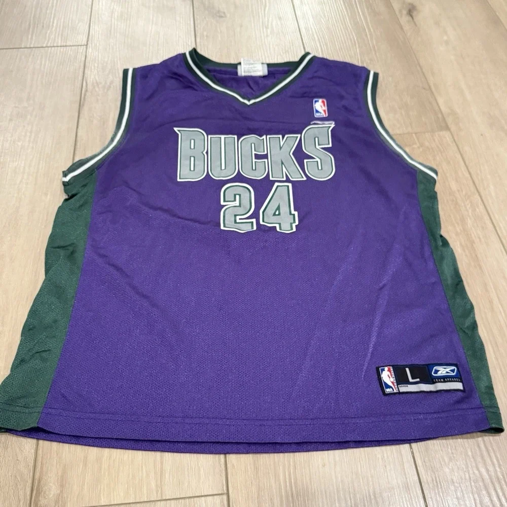 Reebok Milwaukee‎ Bucks Jersey Youth L 14/16 Purple NBA #24 Desmond Mason VTG