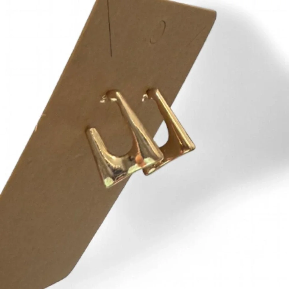 Gold Tone Modern Square Hoop Earrings‎