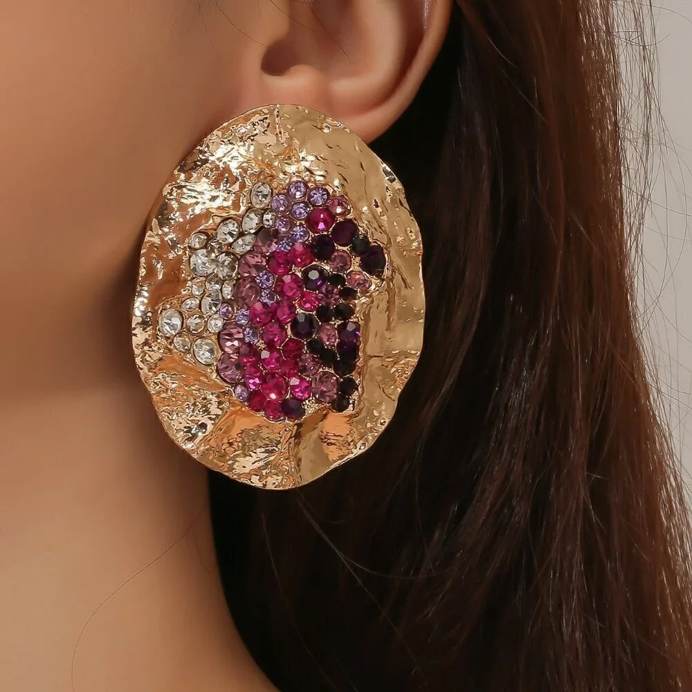 Multicolor Women's Random Color Rhinestone Decor Textured Stud Earring