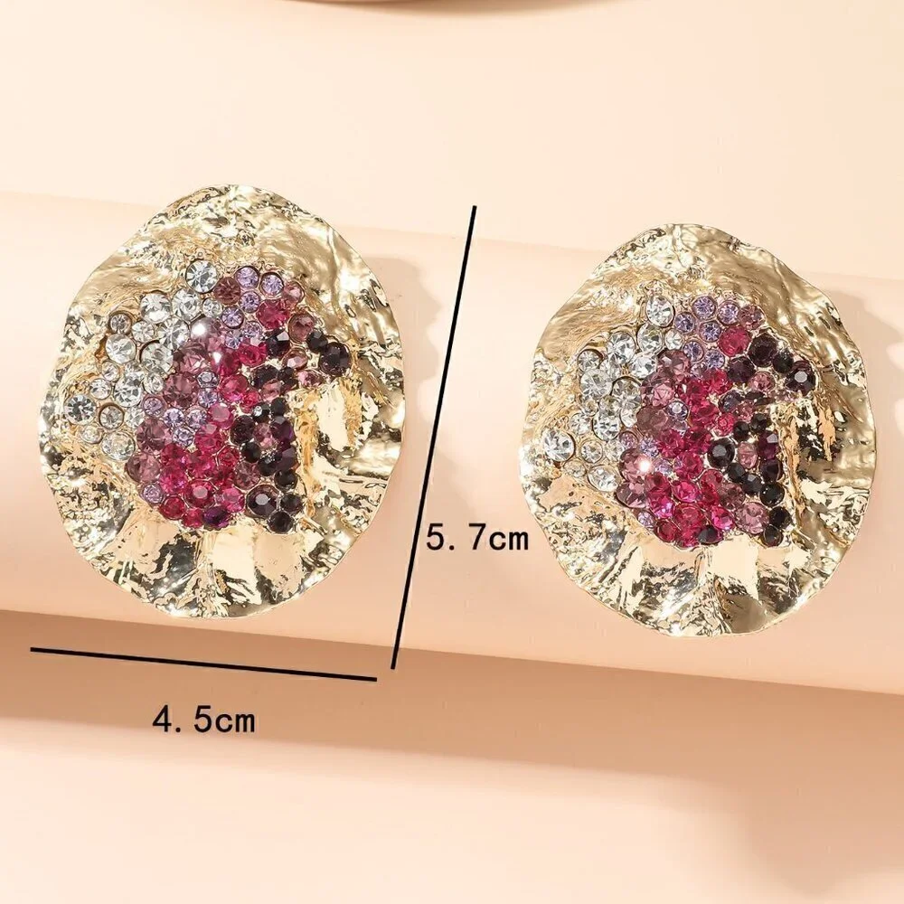Multicolor Women's Random Color Rhinestone Decor Textured Stud Earring