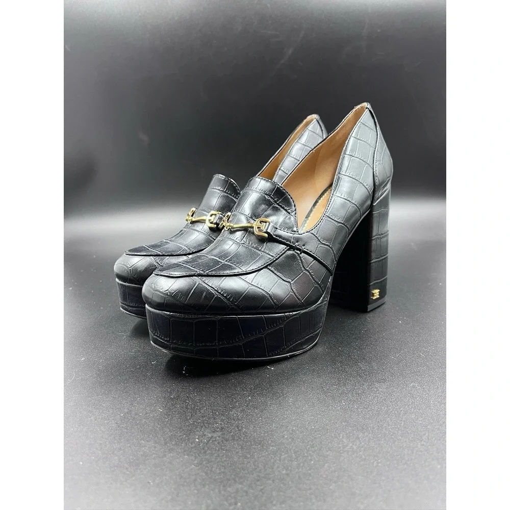 Sam Edelman Womens Size 8M Aretha Black Leather‎ Loafer Platform Heels Y2K Goth