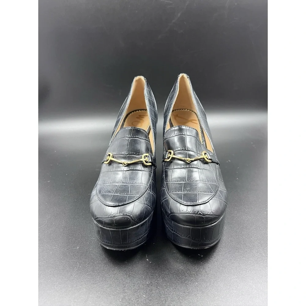 Sam Edelman Womens Size 8M Aretha Black Leather‎ Loafer Platform Heels Y2K Goth