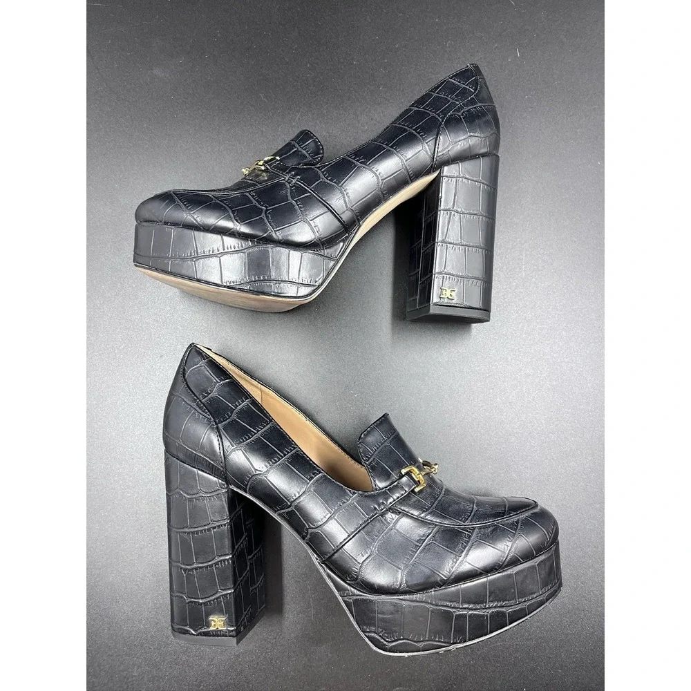 Sam Edelman Womens Size 8M Aretha Black Leather‎ Loafer Platform Heels Y2K Goth