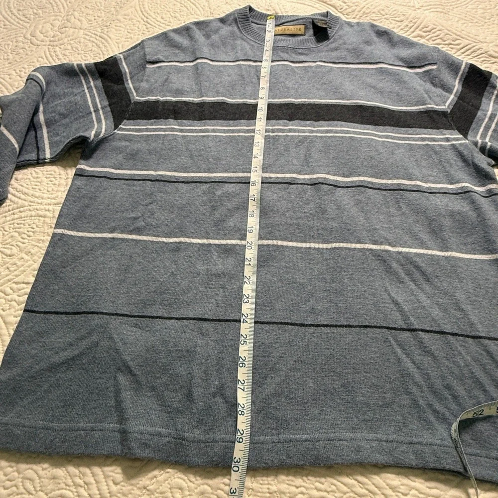 NATURALIFE Striped Crewneck Sweater Mens Large Light Blue Navy White Cotton Knit