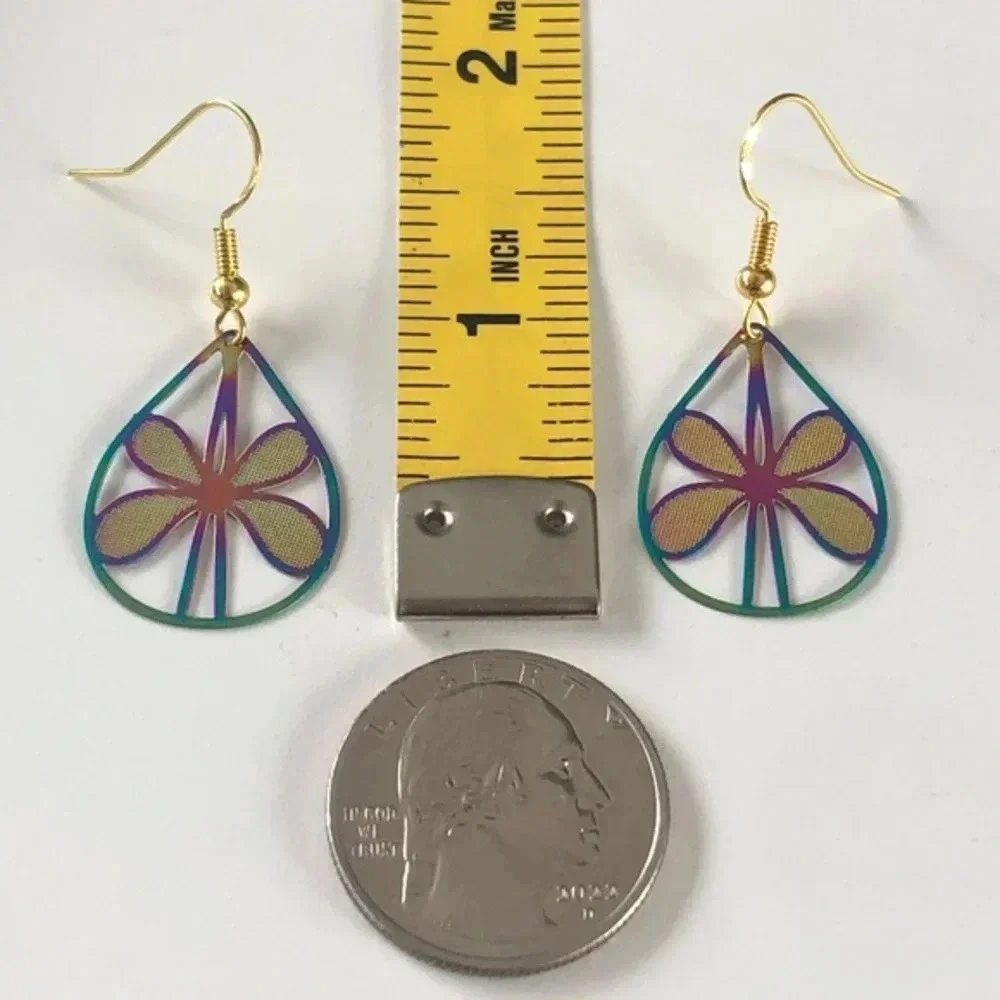 Butterfly Teardrop Oilslick Gold Handmade Filigree Earrings