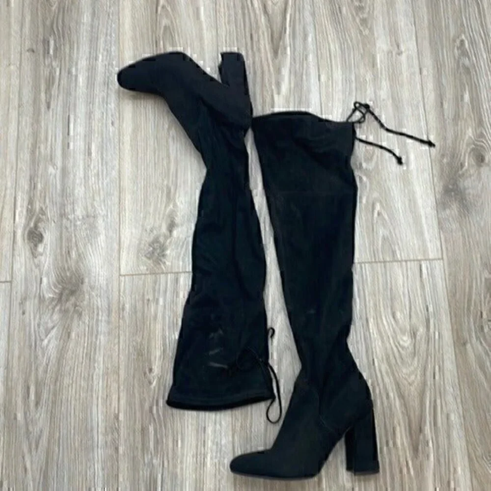 Unisa tall black block heel lace back over the knee boots  size 8 flawed