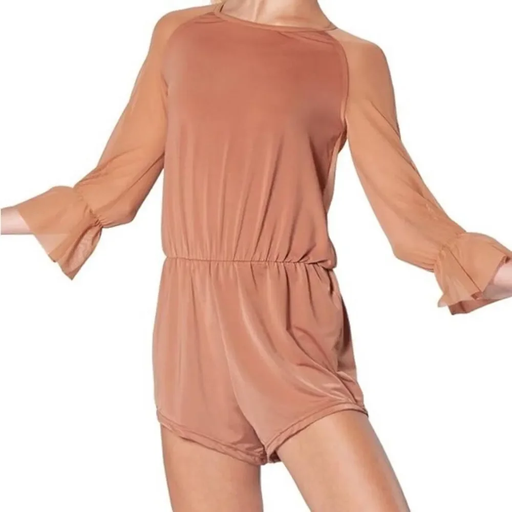 WEISSMAN Balera Dance Costume long Flounce Sleeve Romper MJ11781 tan Child LC