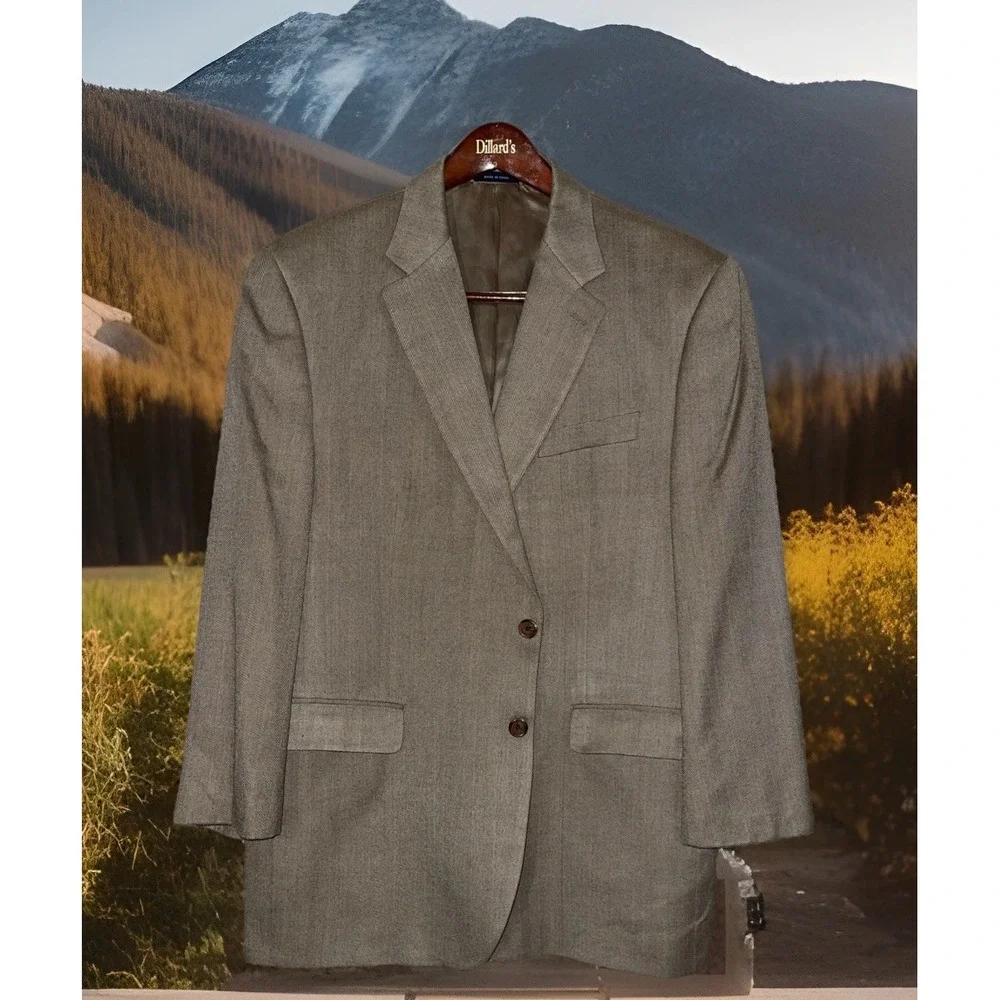 Ralph Lauren Blazer Men 46R Beige 100%‎ Silk Herringbone Wedding Business