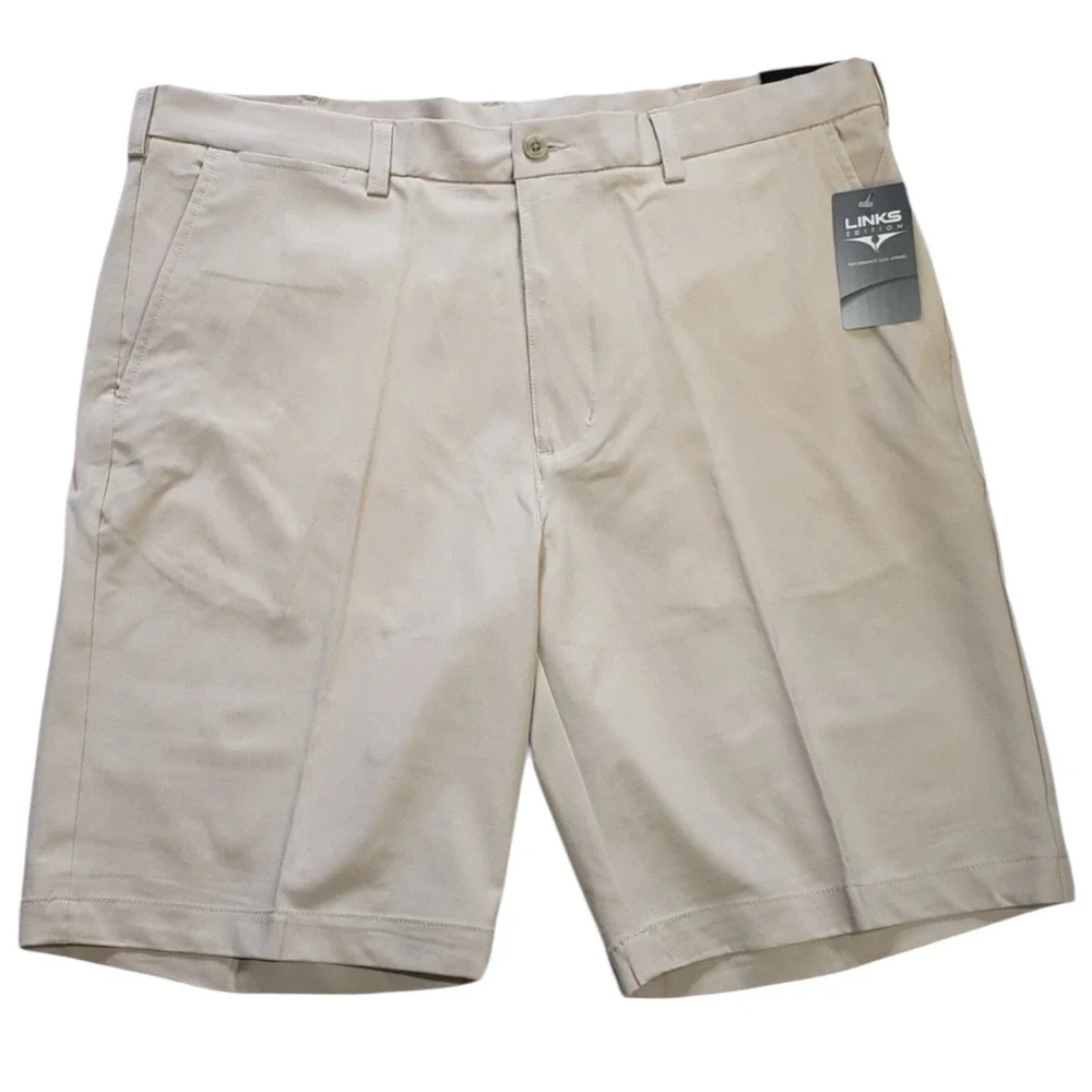 Links Edition Mens Performance Golf‎ Shorts Khaki Flat Front Size 36 MSRP $65