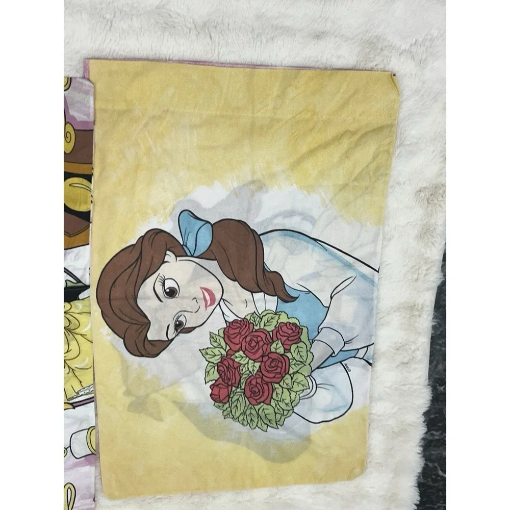 VTG 90s Pillow Case Size Standard Beauty and the Beast Made USA 2 Sided Sham Lot