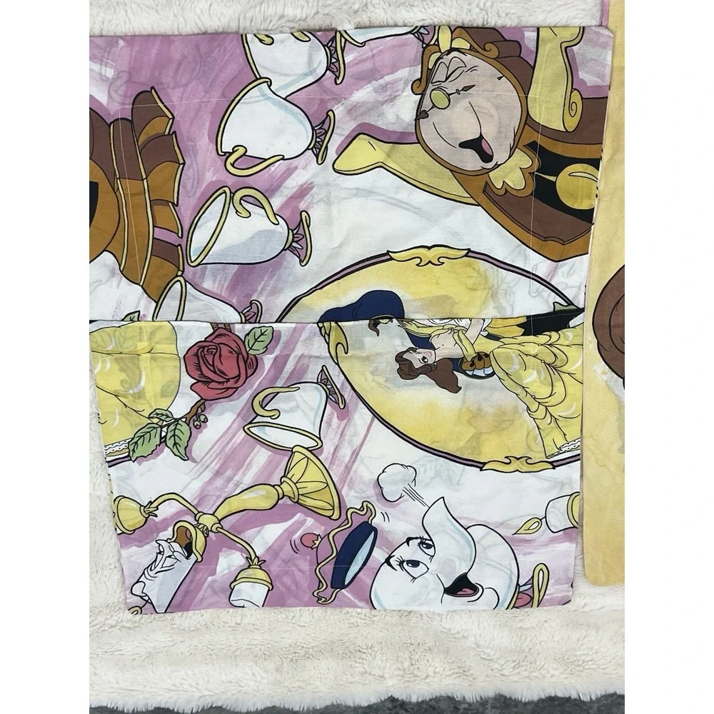 VTG 90s Pillow Case Size Standard Beauty and the Beast Made USA 2 Sided Sham Lot