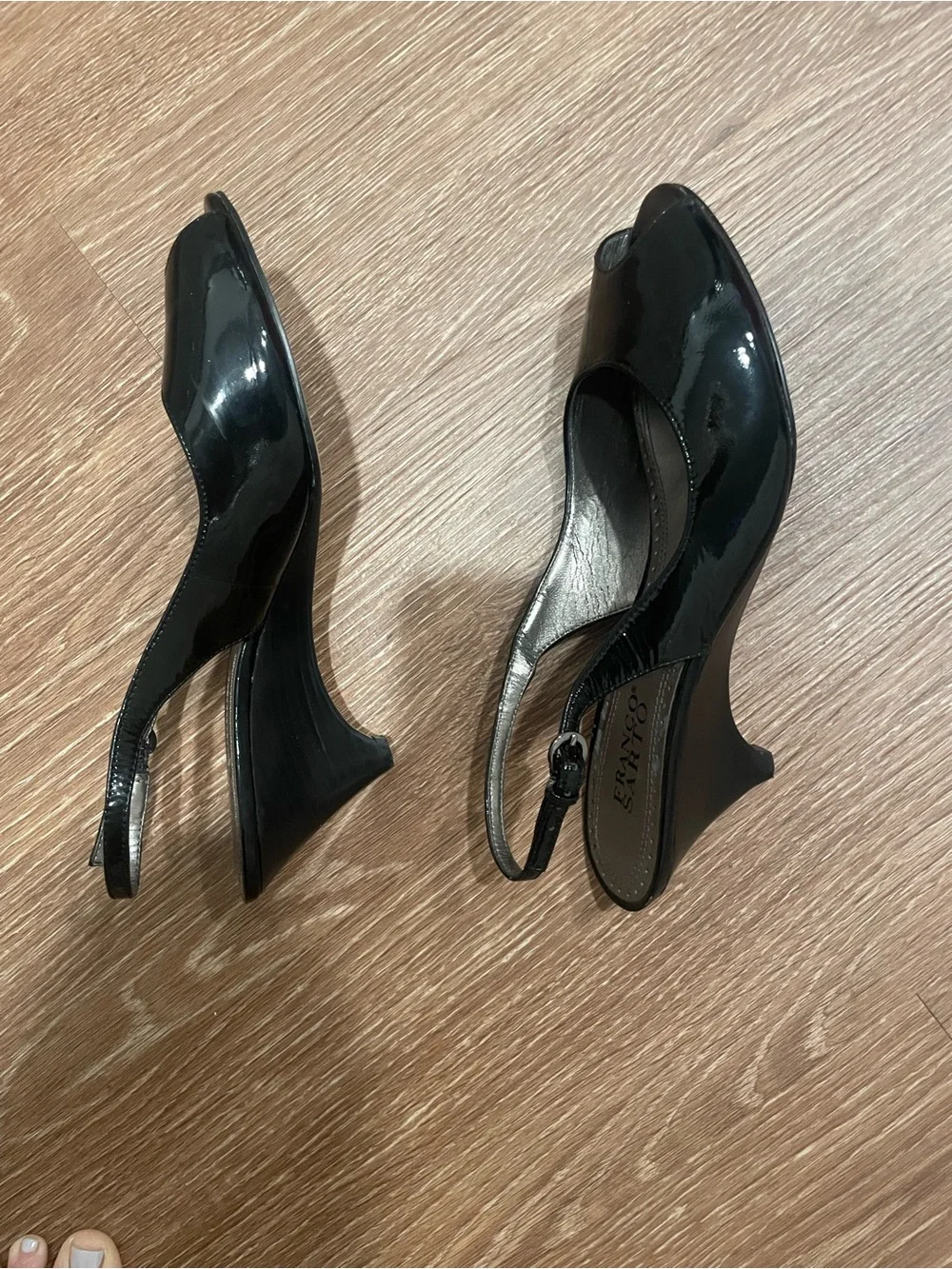 Franco Sarto NAVY Patent Peep-Toe Slingback Wedge