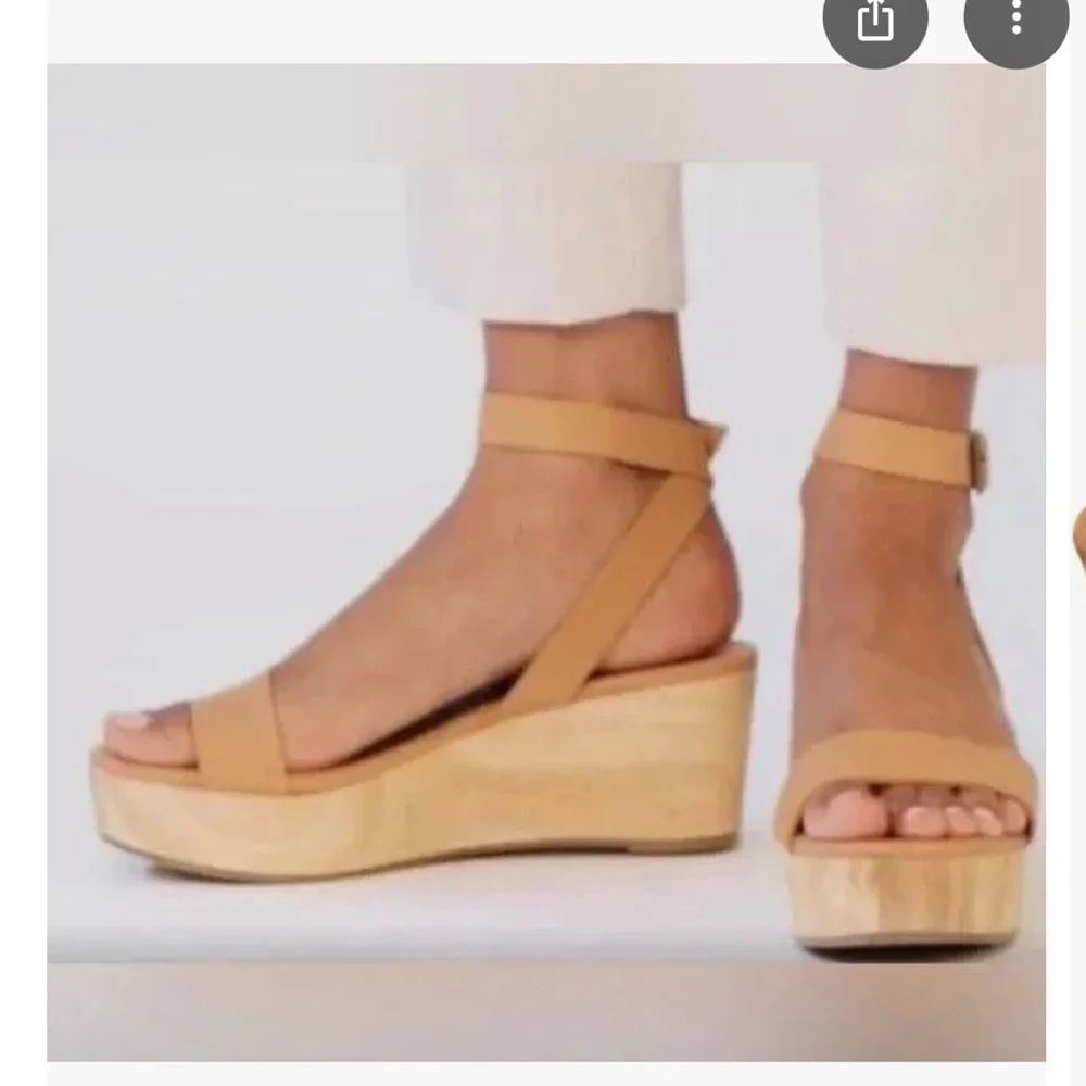 Nisolo Tan Leather Platform Wedge Sandals with Ankle Buckle