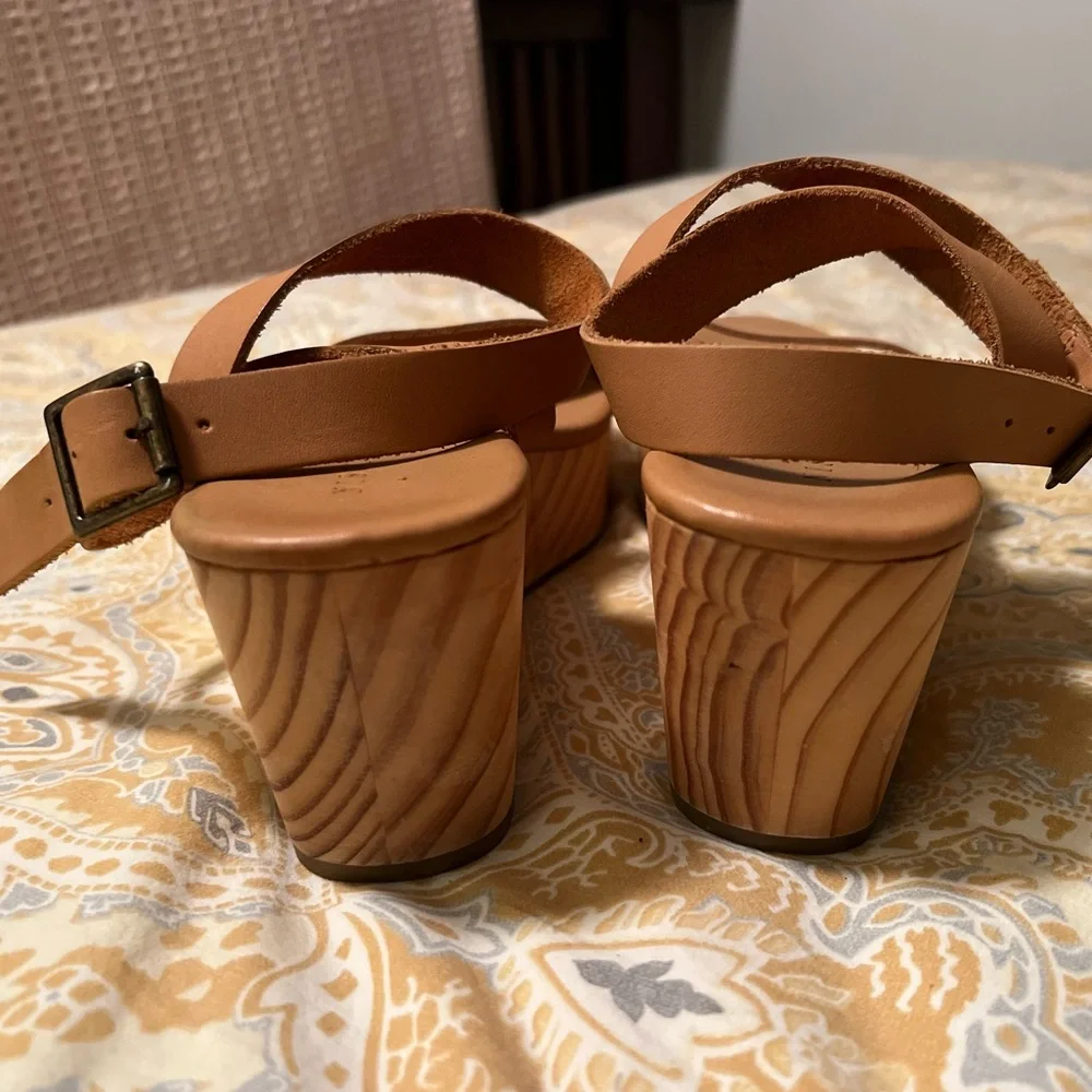 Nisolo Tan Leather Platform Wedge Sandals with Ankle Buckle