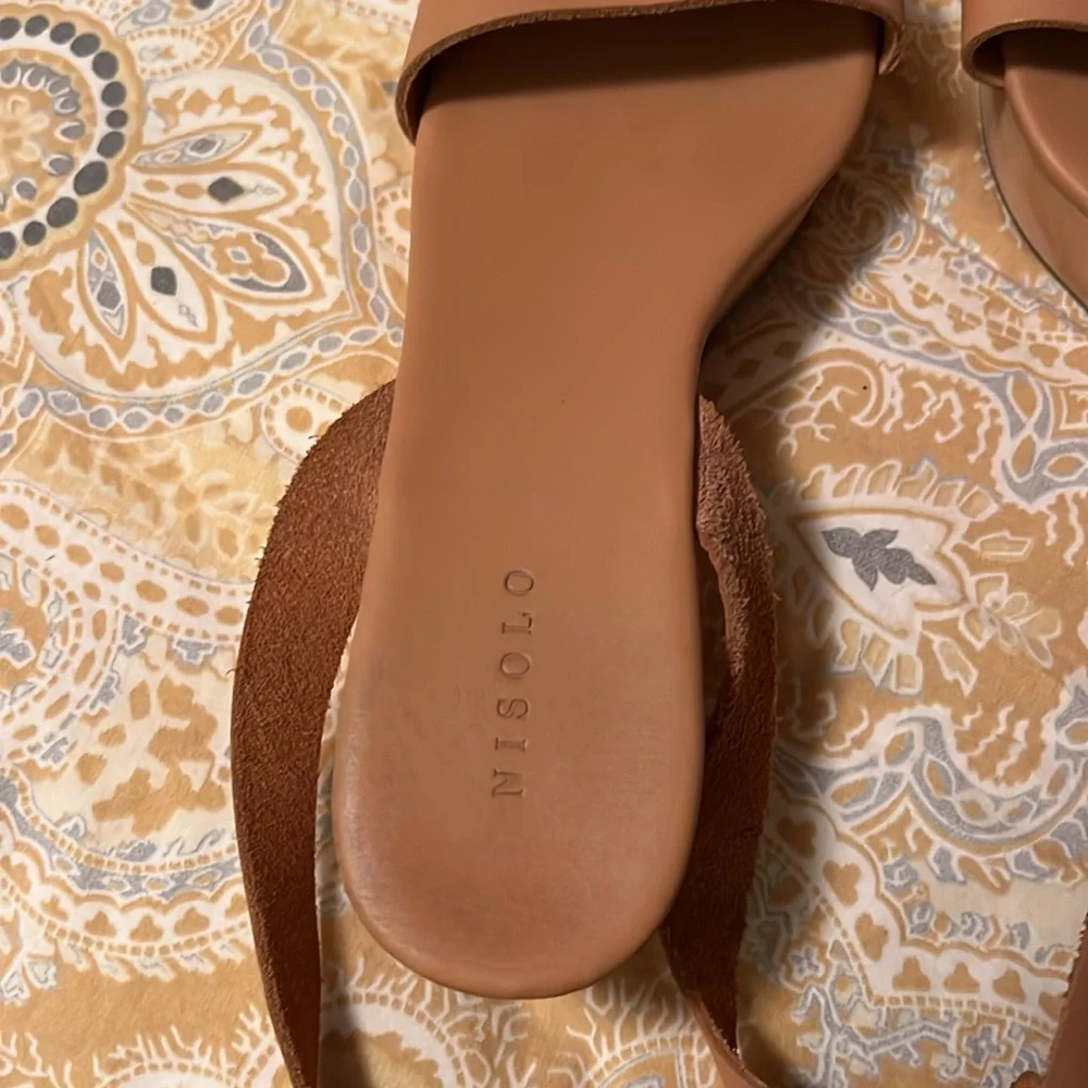 Nisolo Tan Leather Platform Wedge Sandals with Ankle Buckle