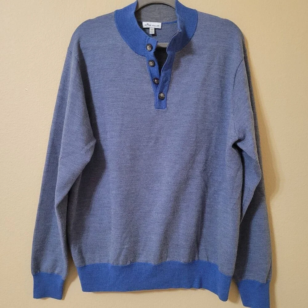Peter Millar XL Blue Italian Merino Wool Mens Sweater Preppy Office Career‎