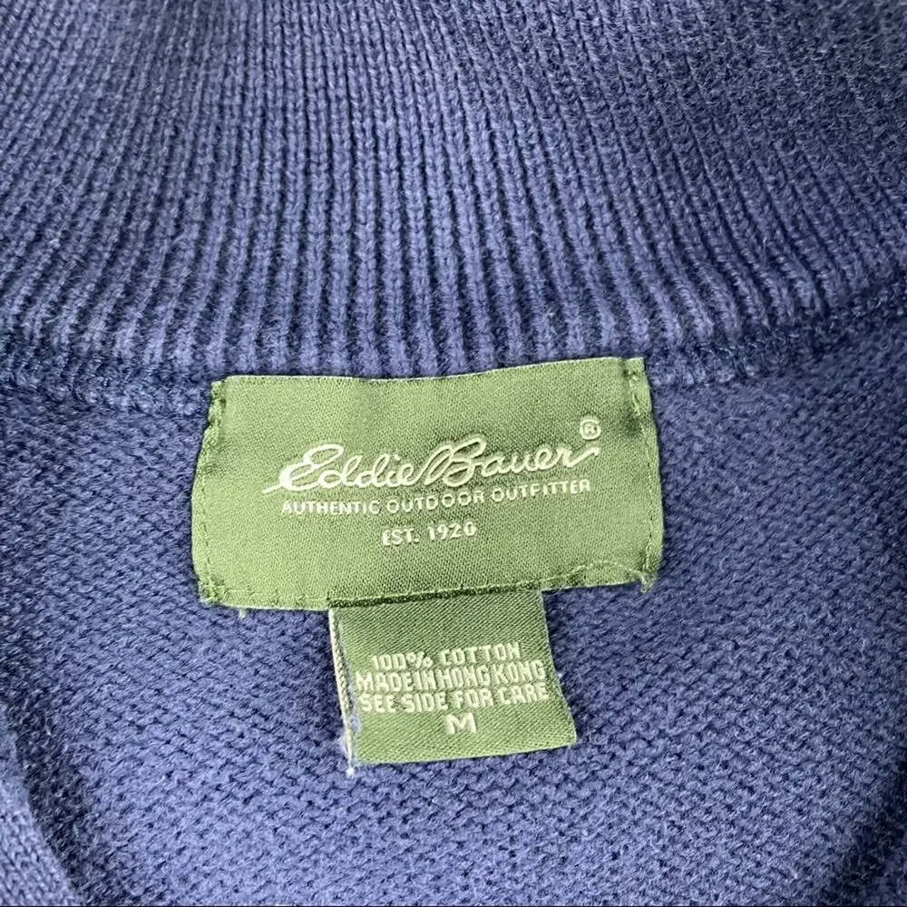 Eddie Bauer, Mens,/Cotton Blend, 1/4 Zip Sweater, EUC, M navy‎ blue