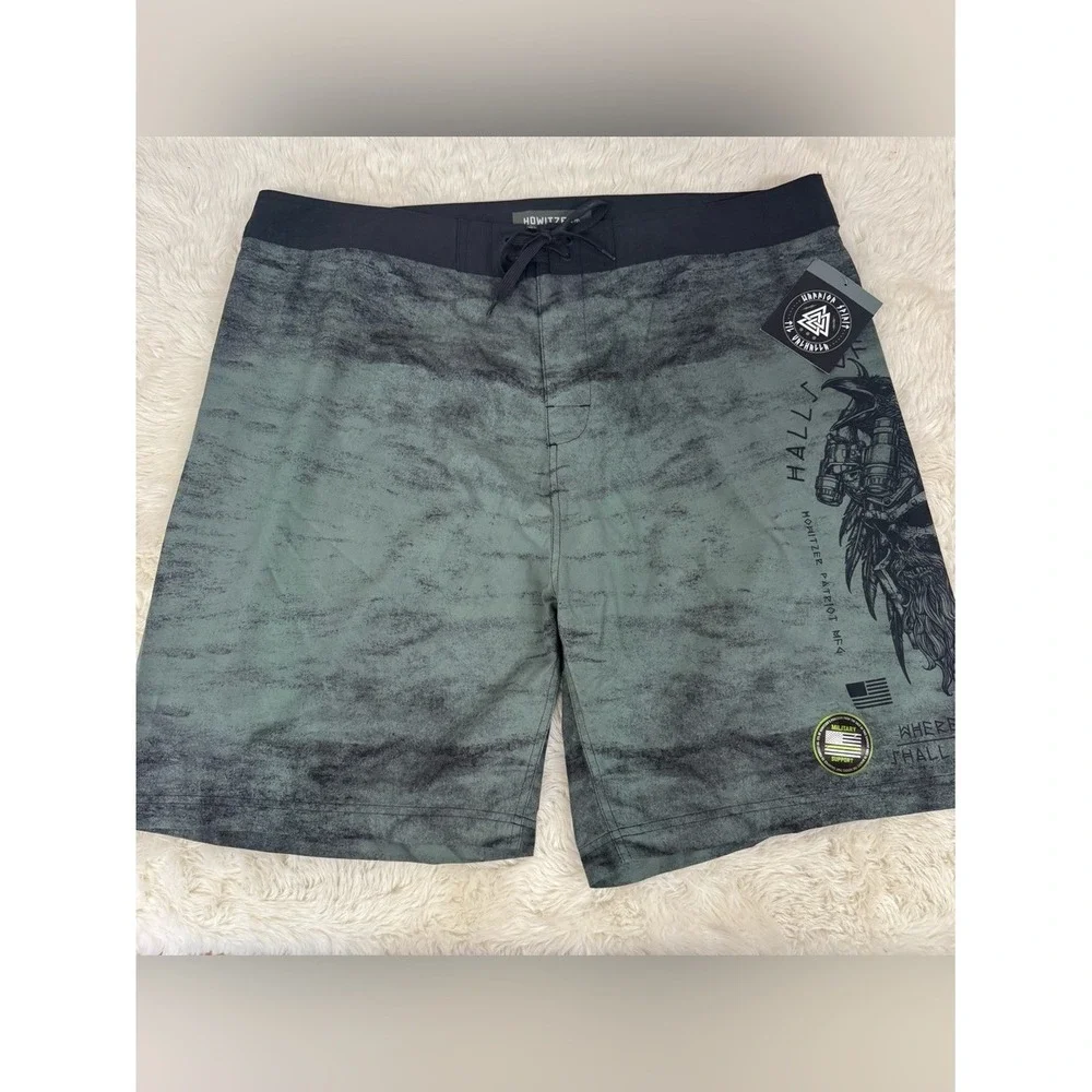 HOWITZER Halls Boardshort Size 42 Swim Trunk Shorts Army Green Unlined‎ Beach