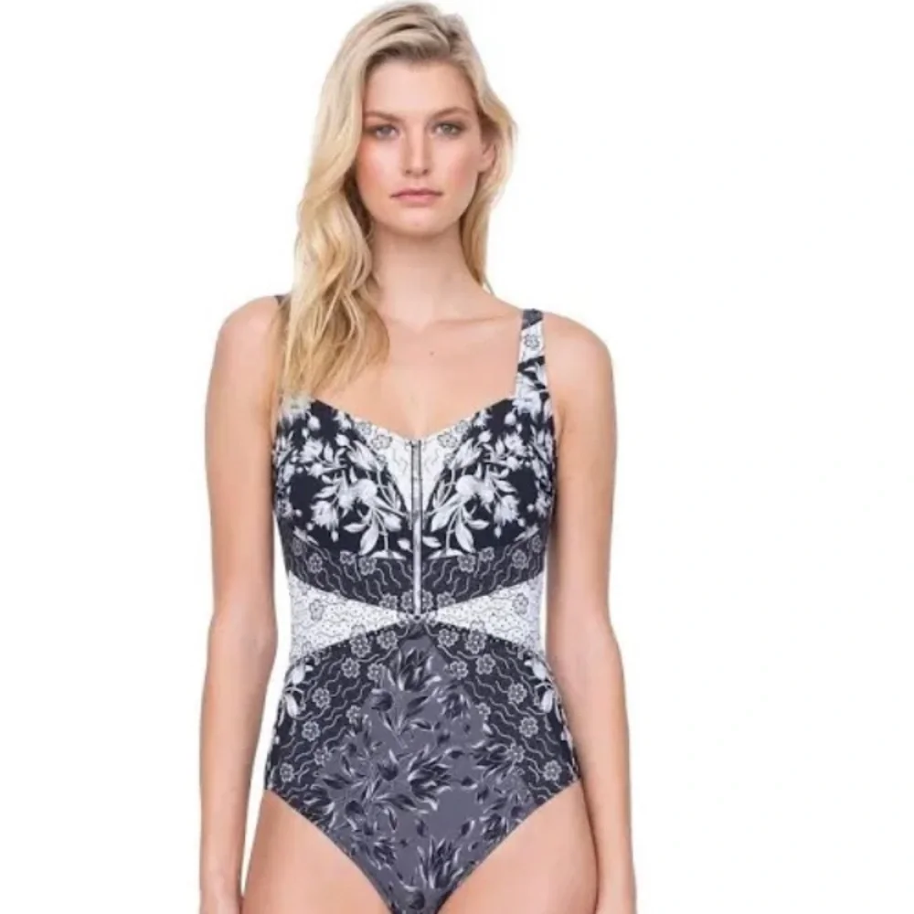 NWT GOTTEX Camellia‎ Square Neck One Piece Swimsuit!