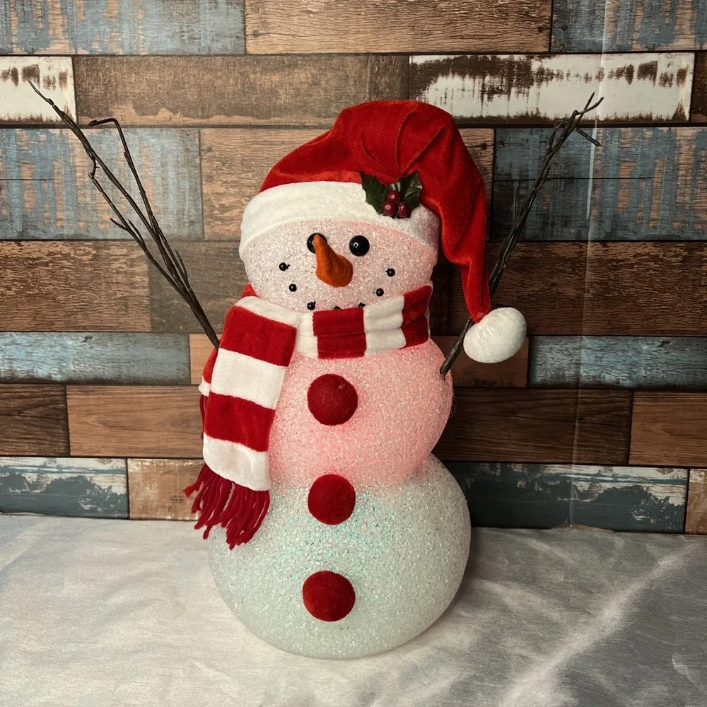 Vintage Large Melted Plastic Popcorn‎ Snowman Color Changing Light 16