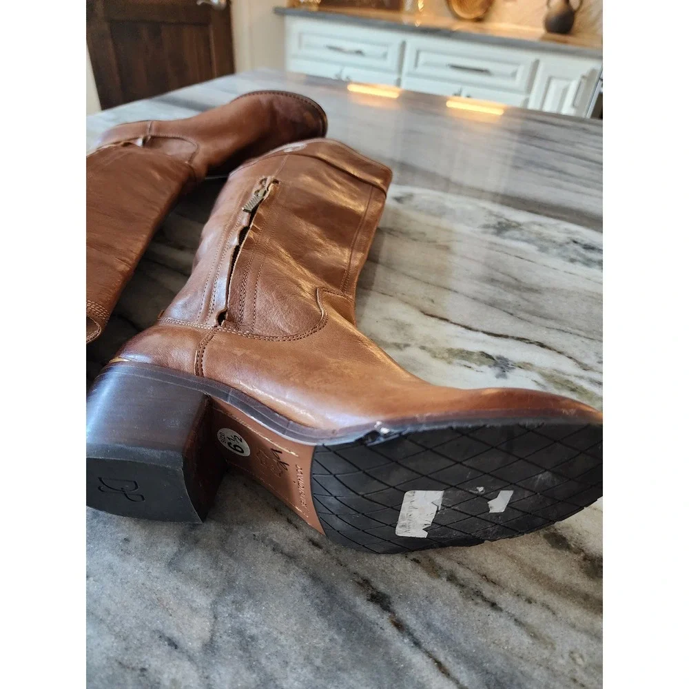 Donald Pliner Tall Leather Riding Boots‎ Western Cognac Brown Block Women's 6.5