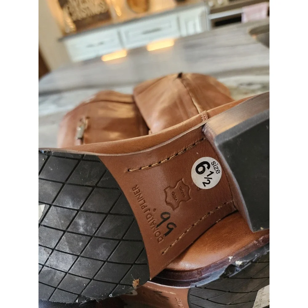 Donald Pliner Tall Leather Riding Boots‎ Western Cognac Brown Block Women's 6.5