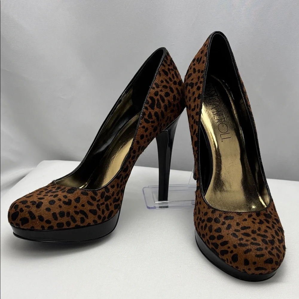 Via Neroli Brown Leopard Print‎ Pony Hair Platform Party Pump W Sz9 #0243