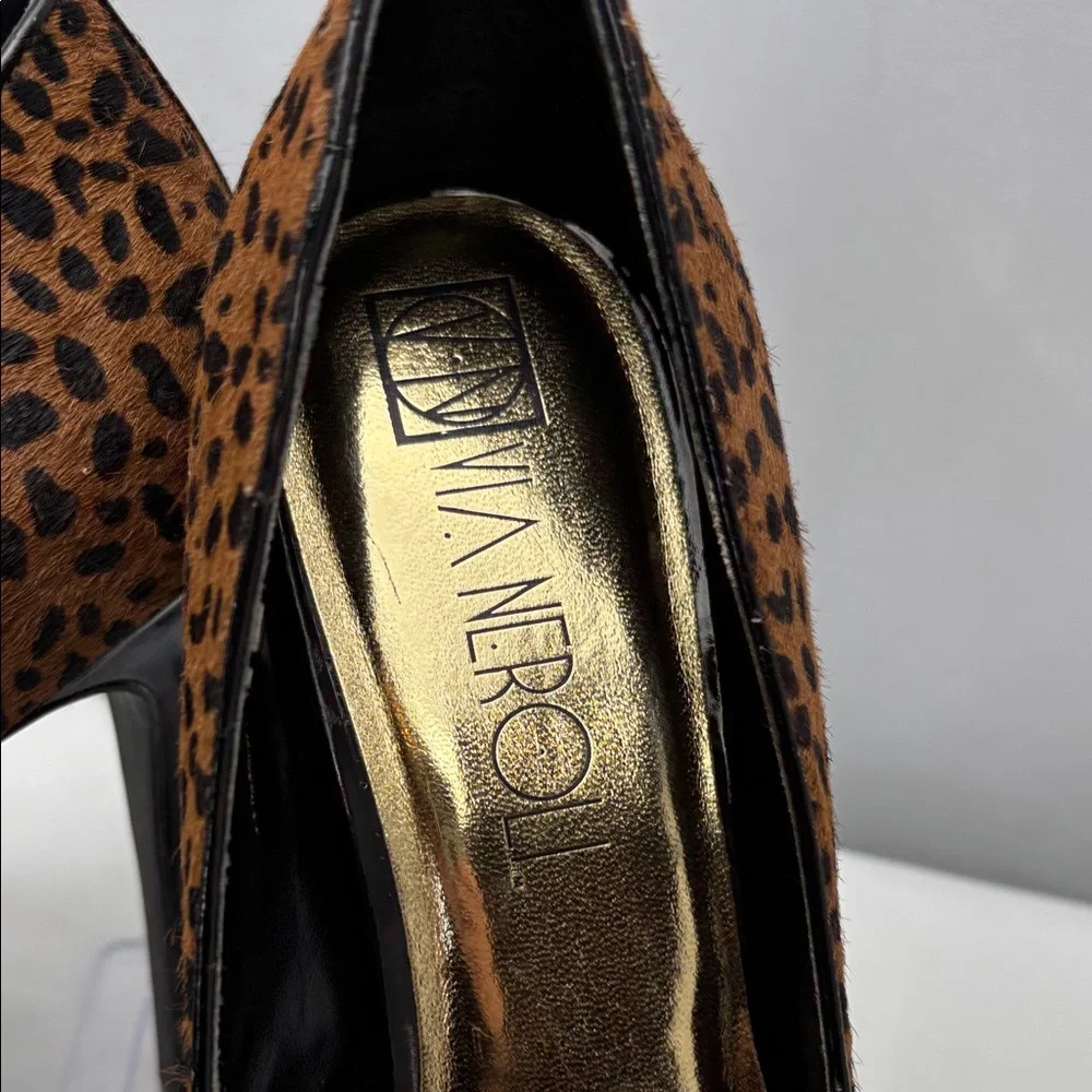 Via Neroli Brown Leopard Print‎ Pony Hair Platform Party Pump W Sz9 #0243