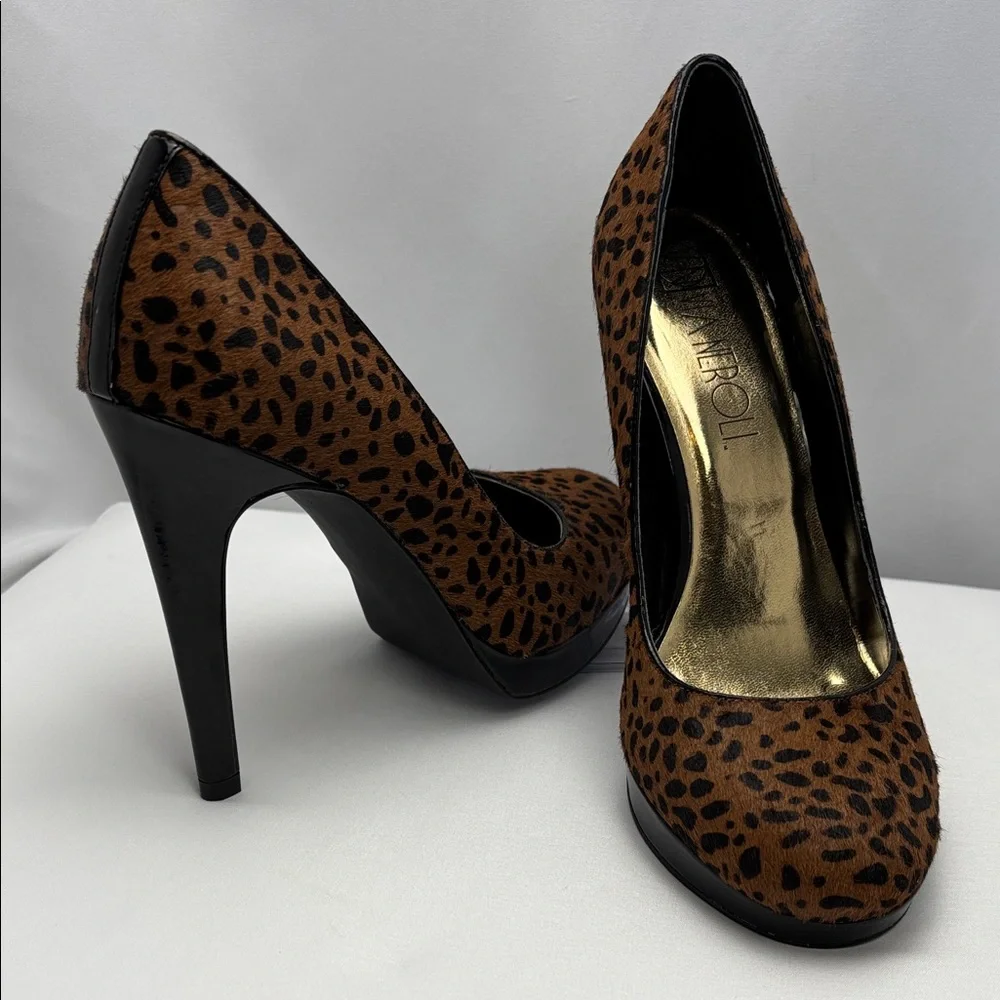 Via Neroli Brown Leopard Print‎ Pony Hair Platform Party Pump W Sz9 #0243