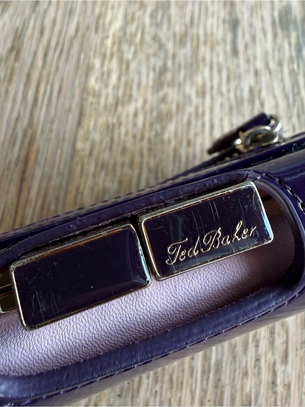 Ted Baker Deep Purple Patent Leather Wallet with Kiss Closure