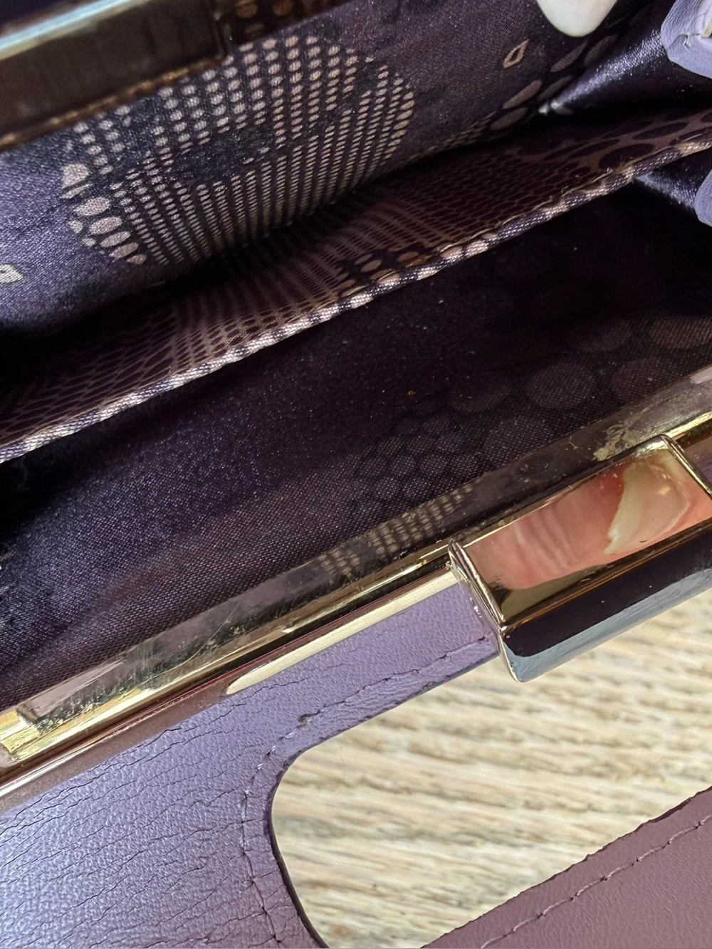 Ted Baker Deep Purple Patent Leather Wallet with Kiss Closure