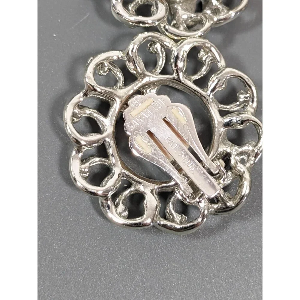 Vintage Sarah‎ Coventry Silver Tone Scroll Round Statement Clip On Earrings