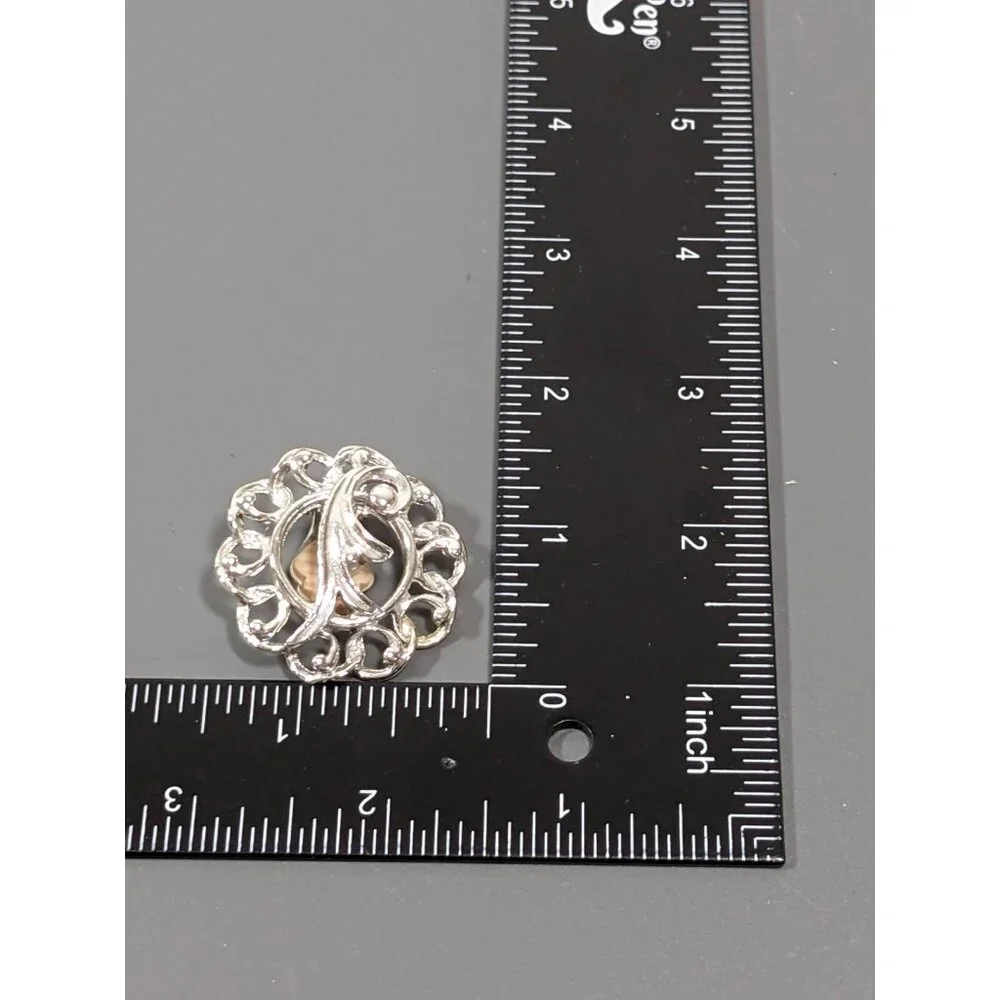 Vintage Sarah‎ Coventry Silver Tone Scroll Round Statement Clip On Earrings