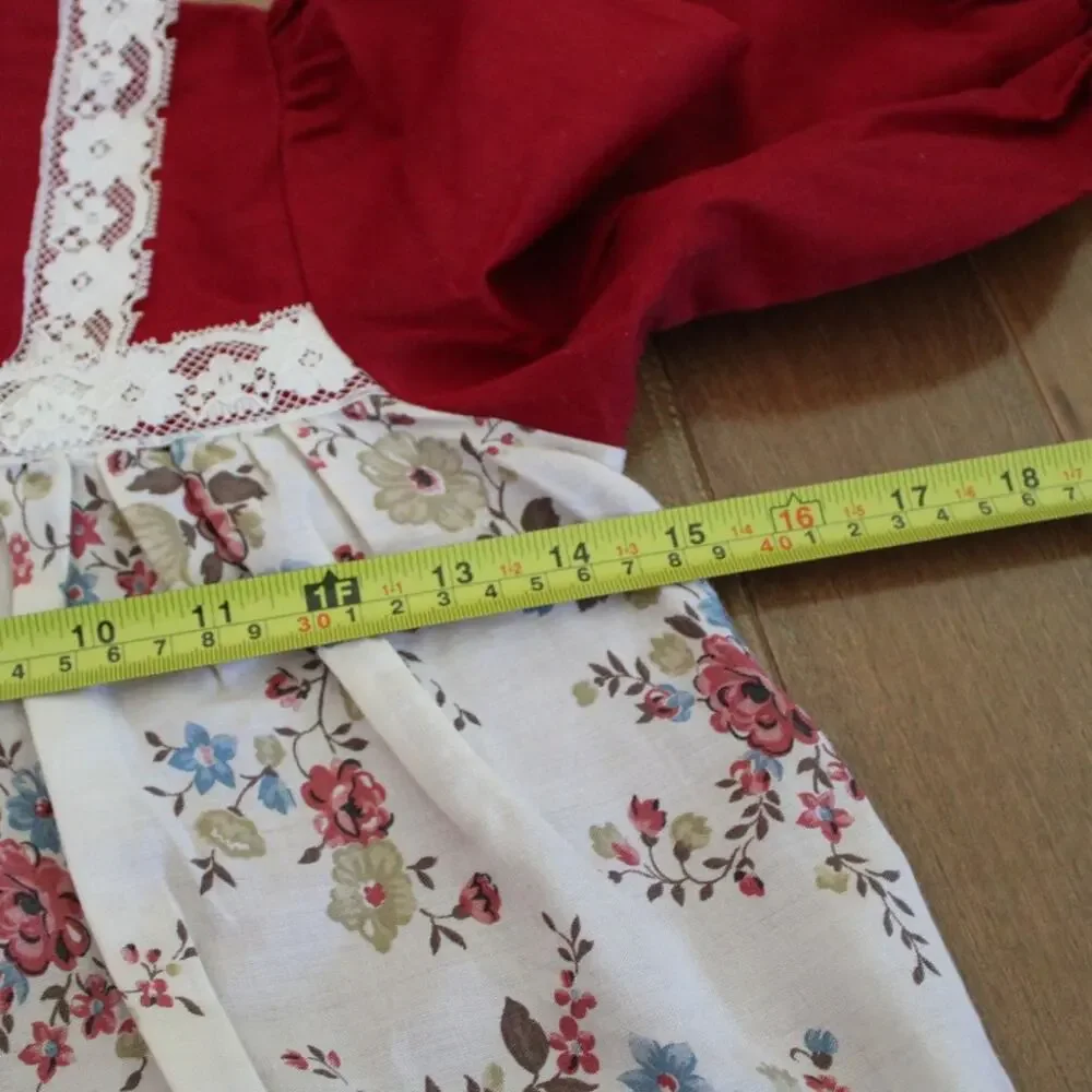 Vintage Montgomery Ward Girls‎ Long Sleeve Dress Floral Lace Red White 6