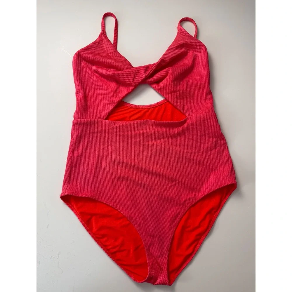 Aerie Pink Textured Cutout One Piece Swimsuit XL Long READ DESCRIPTION