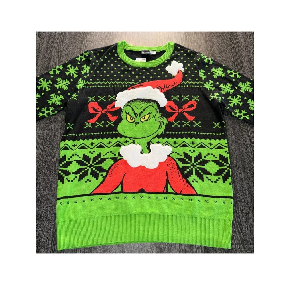 Dr Seuss The Grinch Ugly Christmas Sweater‎ Mens XXL Black Green Fair Isle NEW
