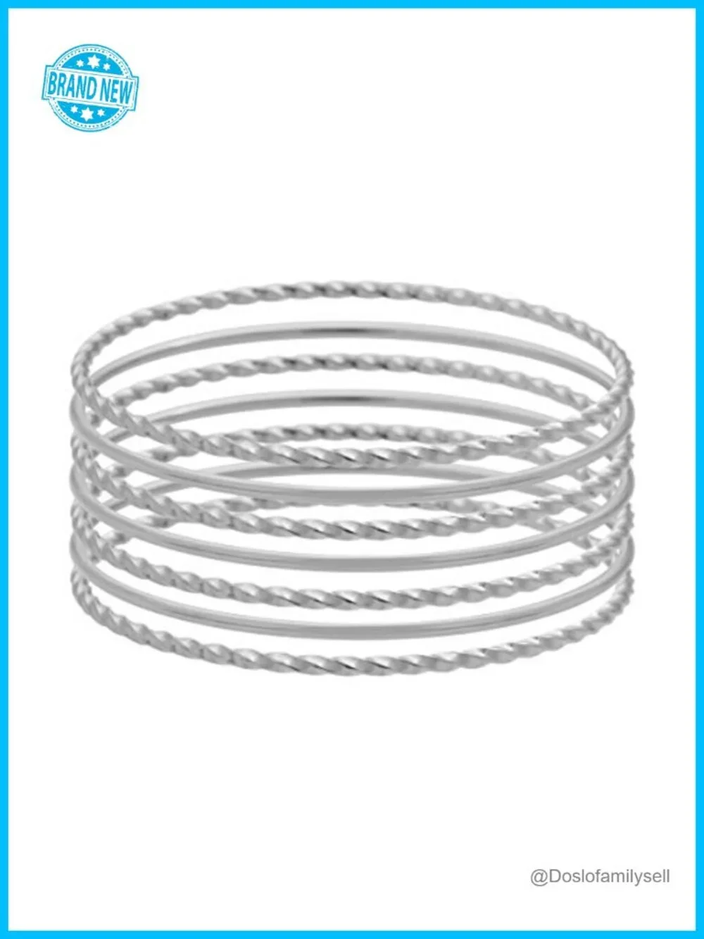 Set of 7 Twisted Round Stackable Bangle Bracelet, Stainless Steel