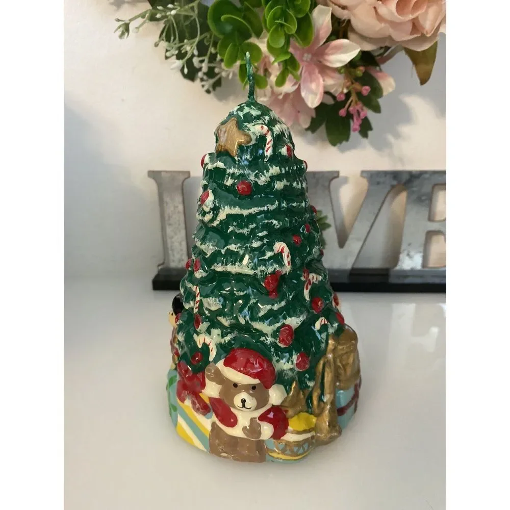 Christmas Tree with Toys & Presents Wax Candle Vintage 1960's Holiday Gift‎ EUC