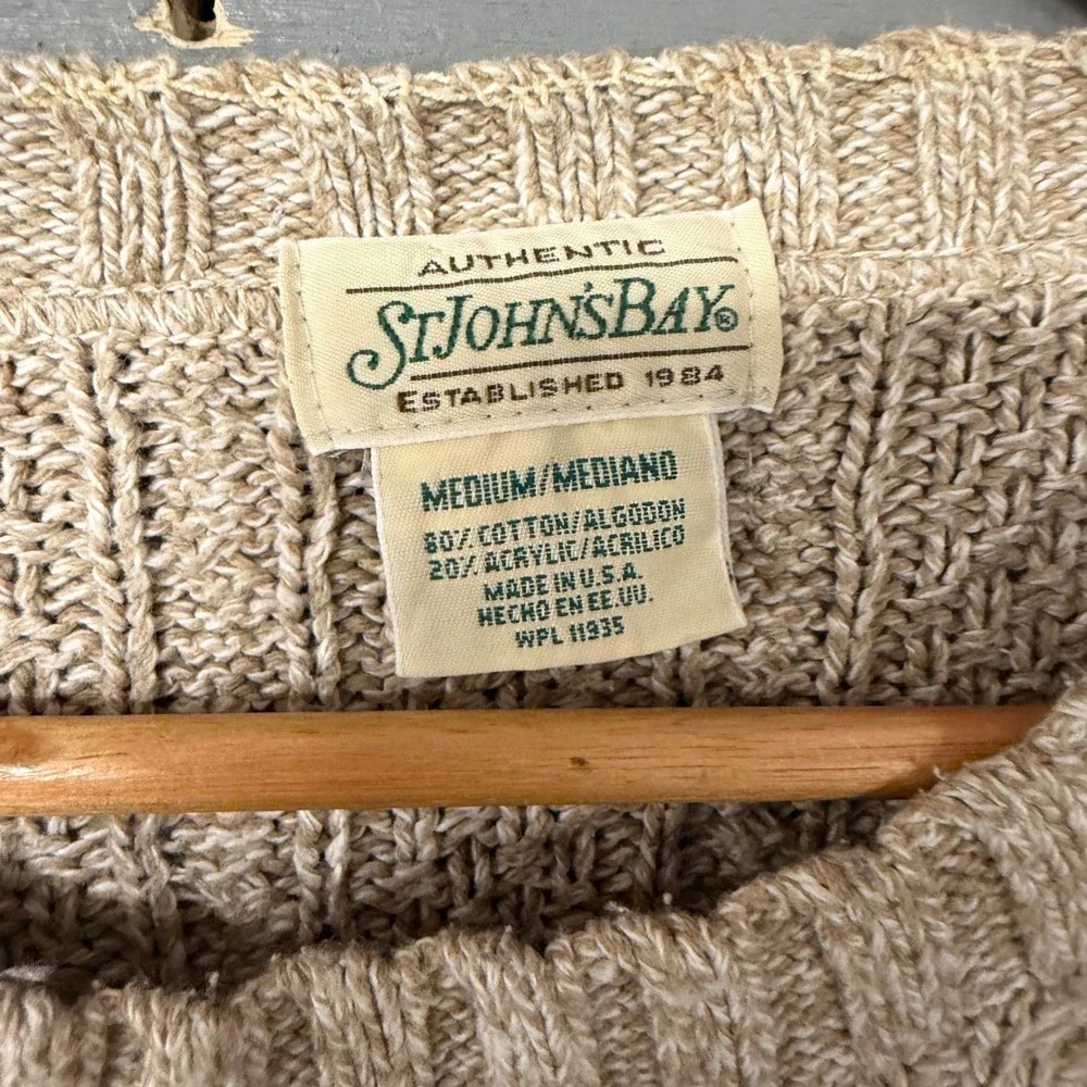 St Johns Bay Vintage Fair Isle Geometric Knit Sweater Mens‎ Medium Navy Grey USA