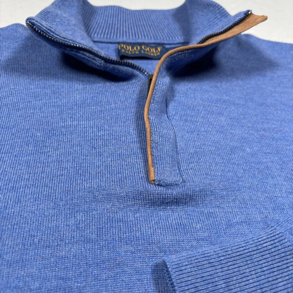 Polo Golf Ralph Lauren Pullover Mens XL Blue 100% Merino Wool 1/4 Zip Sweater