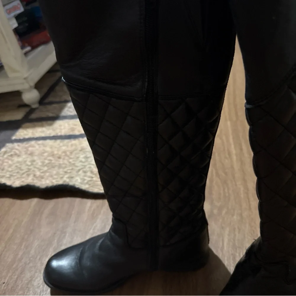 Steve Madden Women's Leather Tall Knee High Zip-up Quilted Boots Size‎ 9.5 Black
