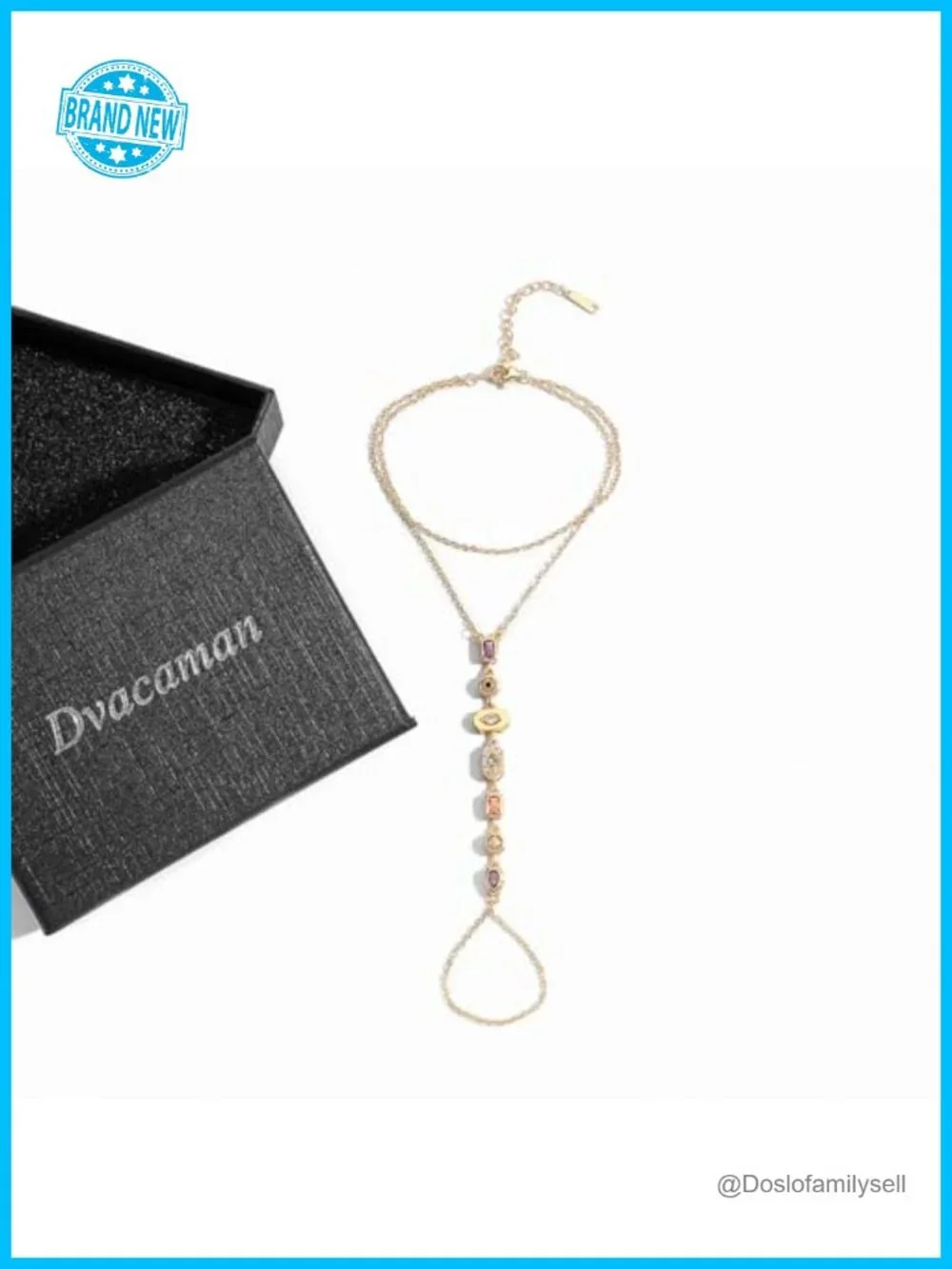 Hand Chain Bracelet for Women with Finger Ring, CZ Layered Link Bracelet