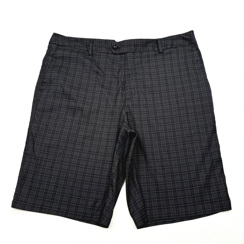 Under Armour Golf Shorts Mens 36 Black Grey Plaid Grid Flat Front Tech 207276
