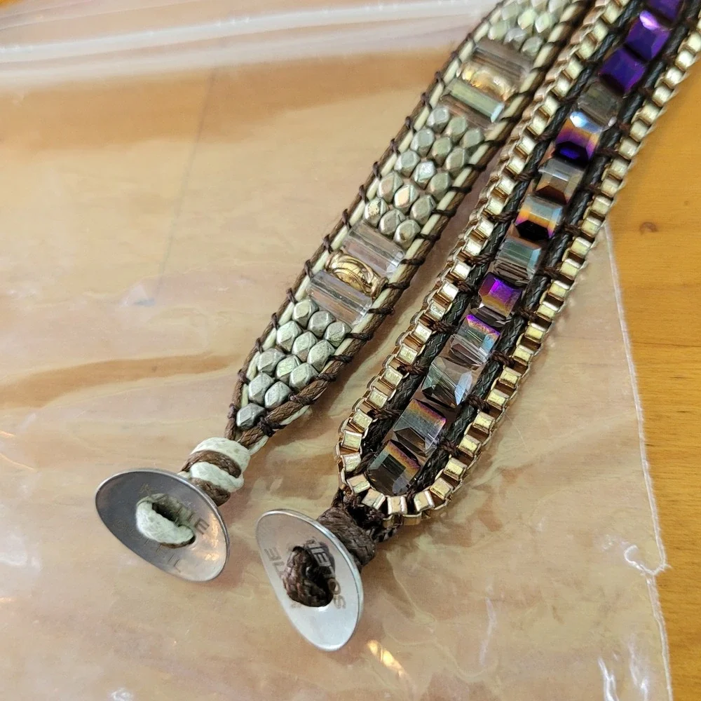 Lot of 2 Katie Soleil Beaded Wrap Bracelets Silver Iridescent Crystal
