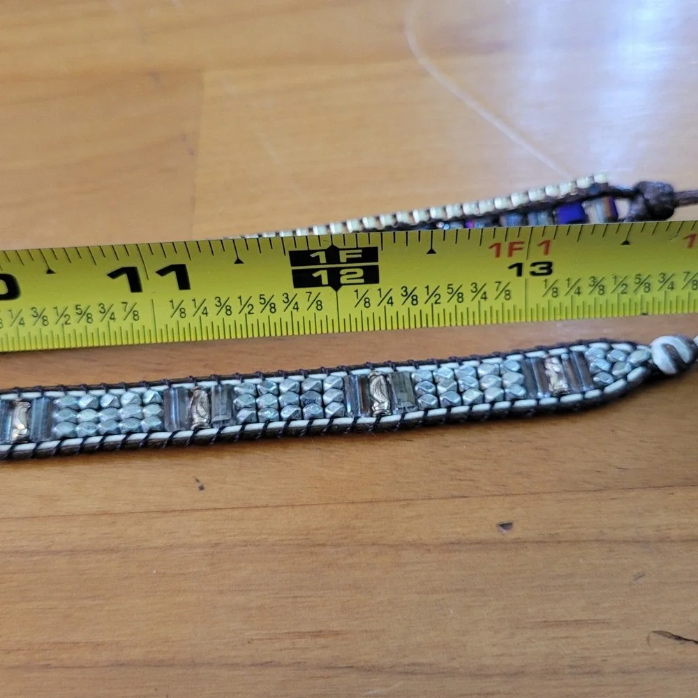 Lot of 2 Katie Soleil Beaded Wrap Bracelets Silver Iridescent Crystal